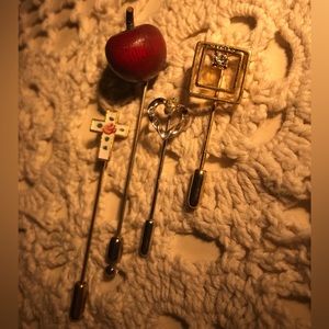 VINTAGE | Assorted Era Silver and Gold-Plated pins with diamonds & embellishing.